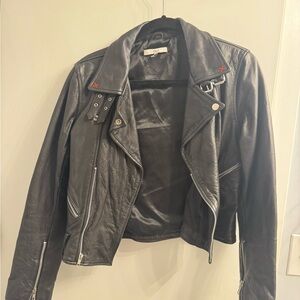 Asilio Black Leather Biker Jacket with Red Stitch Detail